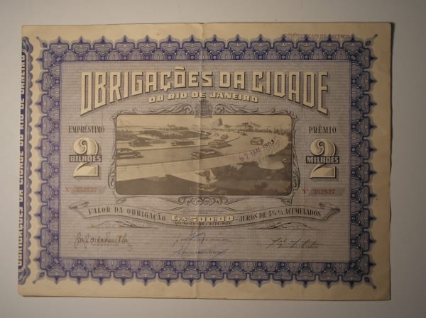 Obrigações da cidade do Rio de Janeiro, Governo Carlos Lacerda. Cr$ 500,00 Pr. 2 Milhões, ano de 1963