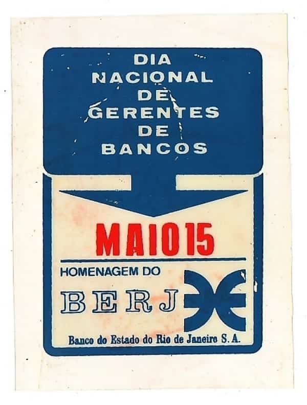 Plastico Adesivo - Homenagem ao Dia Nacional Dos Gerentes de Banco - BERJ - Anos 60