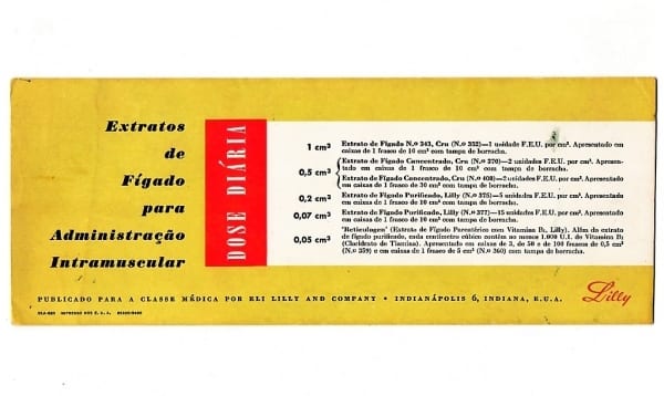 Propaganda Antiga - Mata Borrao - Memorabilia Industria Farmaceutica - Extratos de Figado - Eli Lilly And Co - Anos 50