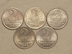 Série Completa) 2 Cruzeiro - 1957 / 1958 / 1959 / 1960 / 1961 ... Sob/Fc / 1957 é data escassa / cod. 760.4