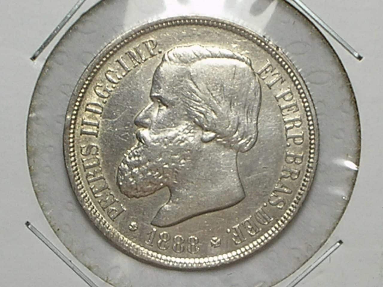| Casa do Colecionador Variante: Barba com espinhos) 1.000 Réis - 1888 / Cabeça de Petrus II / Soberba / Prata