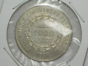 1.000 Réis - 1859 - Variante 59 caido e 9 pequeno / Prata do Império / Quase flor de cunho / Raro no estado / cod. 940