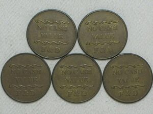 5 Fichas Americanas Antigas No Cash Value F&d / Bronze