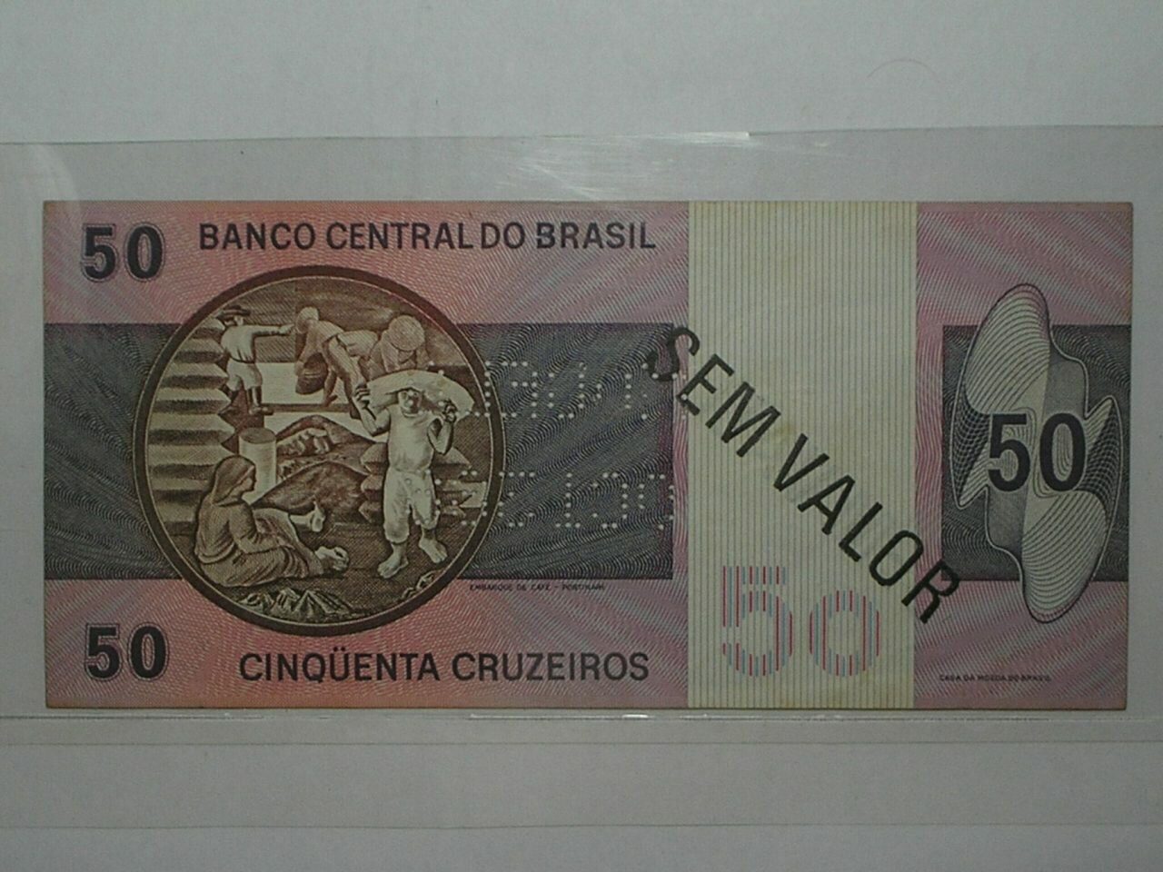 | Casa do Colecionador -)) Cédula de Modêlo -) 50 Cruzeiros - 1970 - " Sem valor" / Dobra bancária - Sob/Fe