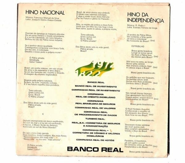 Disco - Compacto Duplo Promocional - Hino Nacional do Brasil - Banco Real - Vinil - Anos 70