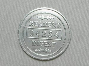 Medalha Readers Digest - 04254 / Aluminio com 30mm diam. / S/Fc