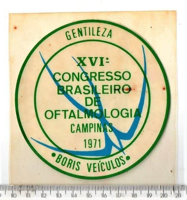 Plastico Adesivo Anos 1971 - XVI Congresso Brasileiro de Oftalmologia - Boris Veiculos - Campinas