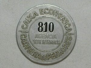 Rarissima Ficha Da Caixa Economica Ag. 7 Setembro - Nº 810 / Penhores / Tam. 50 Mm - Unifacial