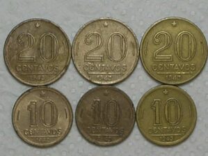 Série Nickel Rosa e Amarela Bz/al) 10 e 20 Centavos - 1942 / 1943 = Getúlio / cod. m