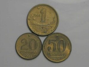 0,20 / 0,50 Centavos / 1 Cruzeiro - 1944 - todas Sem sigla / Mbc/S