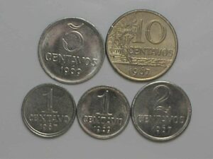 1, 2, 10 centavos 1967 e 1,5 centavos 1969 / Sob/Flor
