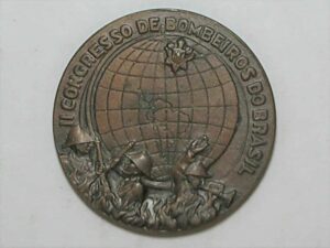 Medalha do 2º congresso dos Bombeiros do Brasil - 1965 / Bronze, 4 cm / S/Fc