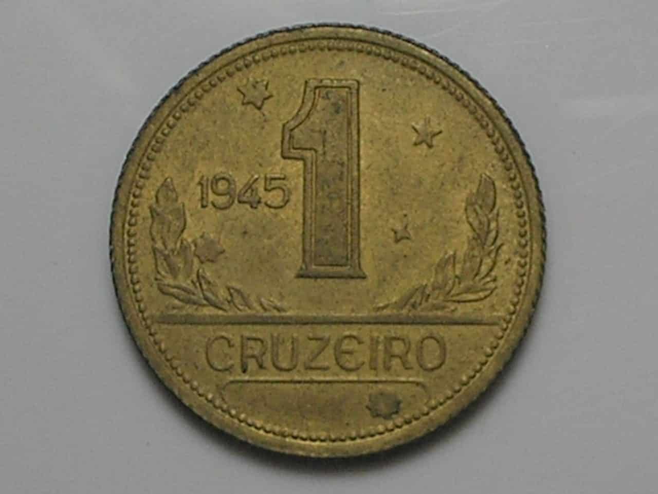 Moeda 1 Cruzeiro - 1945 - Sem sigla - Mapa - Flor de Cunho