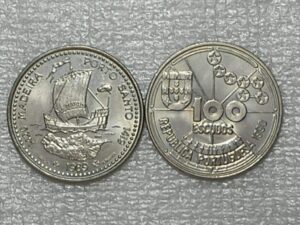 (Portugal) 100 Escudos - 1990 / Navegação Astronomica e Madeira Porto Santo / Flor de cunho