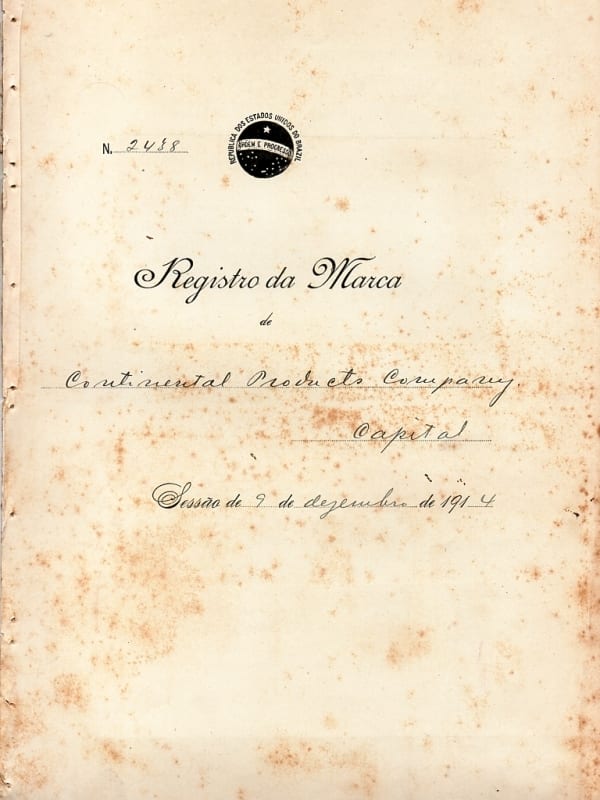 Raro Documento - Registro de Marca - Continental Products Co - Matadouro Frigorifico Ypiranga - 1914
