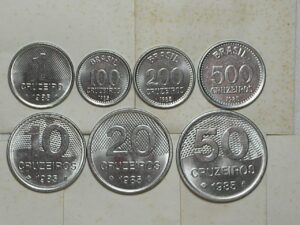 : Série de 1985 - Todos os valores 1,10,20,50,100,200,500 Cruzeiros -= 7 moedas flor de cunho