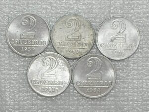 2 Cruzeiros - 1957 / 1958 / 1959 / 1960 / 1961 - Mbc/S/Fc / ( 1957 - peça chave da coleção)