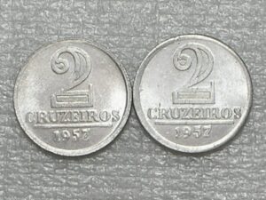 2 moedas 2 Cruzeiros - 1957 data escassa - Data chave da coleção / Sob/Fc