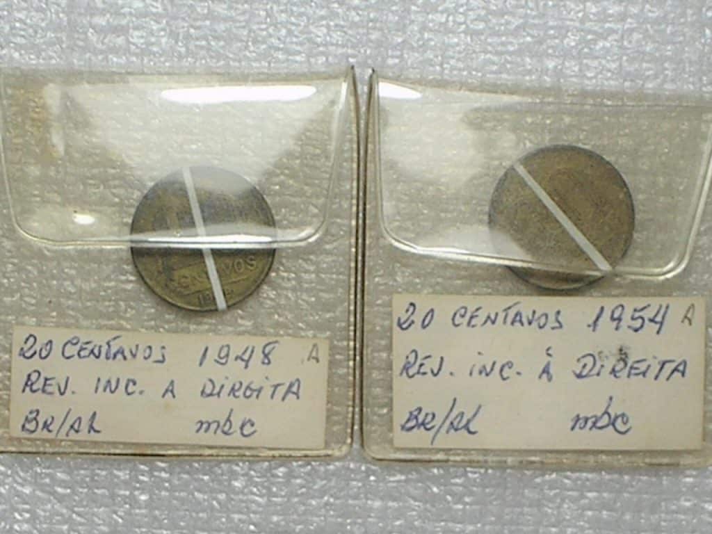 20 centavos - 1948 / 1954 reversos inclinados