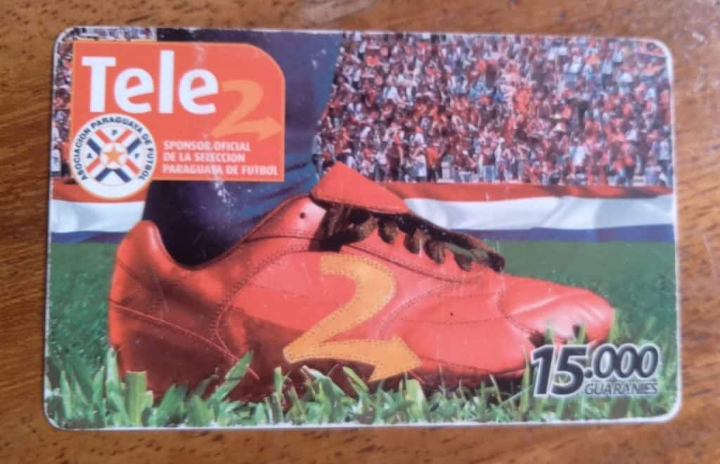 Cartão Telefone Paraguai Tele 2 / Estádio e Chuteira vermelha.
