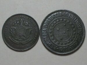 Duas moedas 20 e 40 Réis - 1908 / Bronze - Mbc