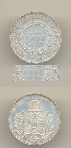 1000 RÉIS PRATA 1856 VARIANTE COM PONTO ENTRE ZEROS .