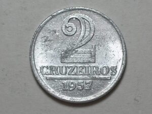 2 Cruzeiros - 1957 / Primeira da Série / Flor de cunho / Data escassa