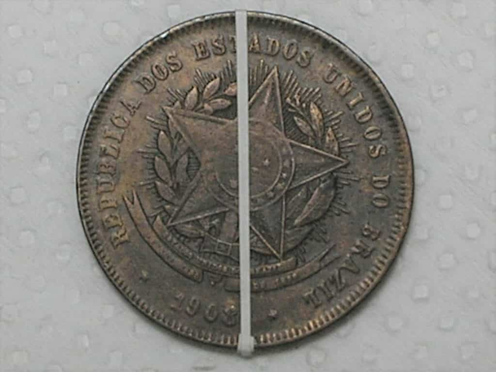 20 Réis - 1908 / Variante Reverso Inclinado - Rara nessa moeda e data / m170