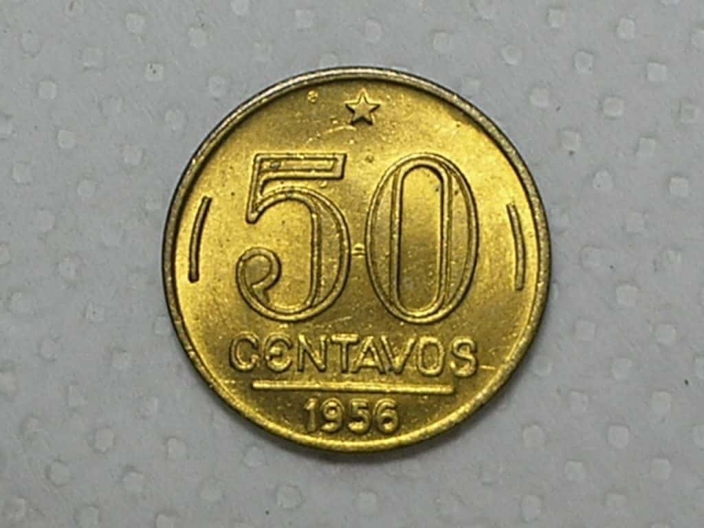 50 Centavos - 1956 / Variante ponto entre 50 e na face - rara / Flor de cunho / m180.9