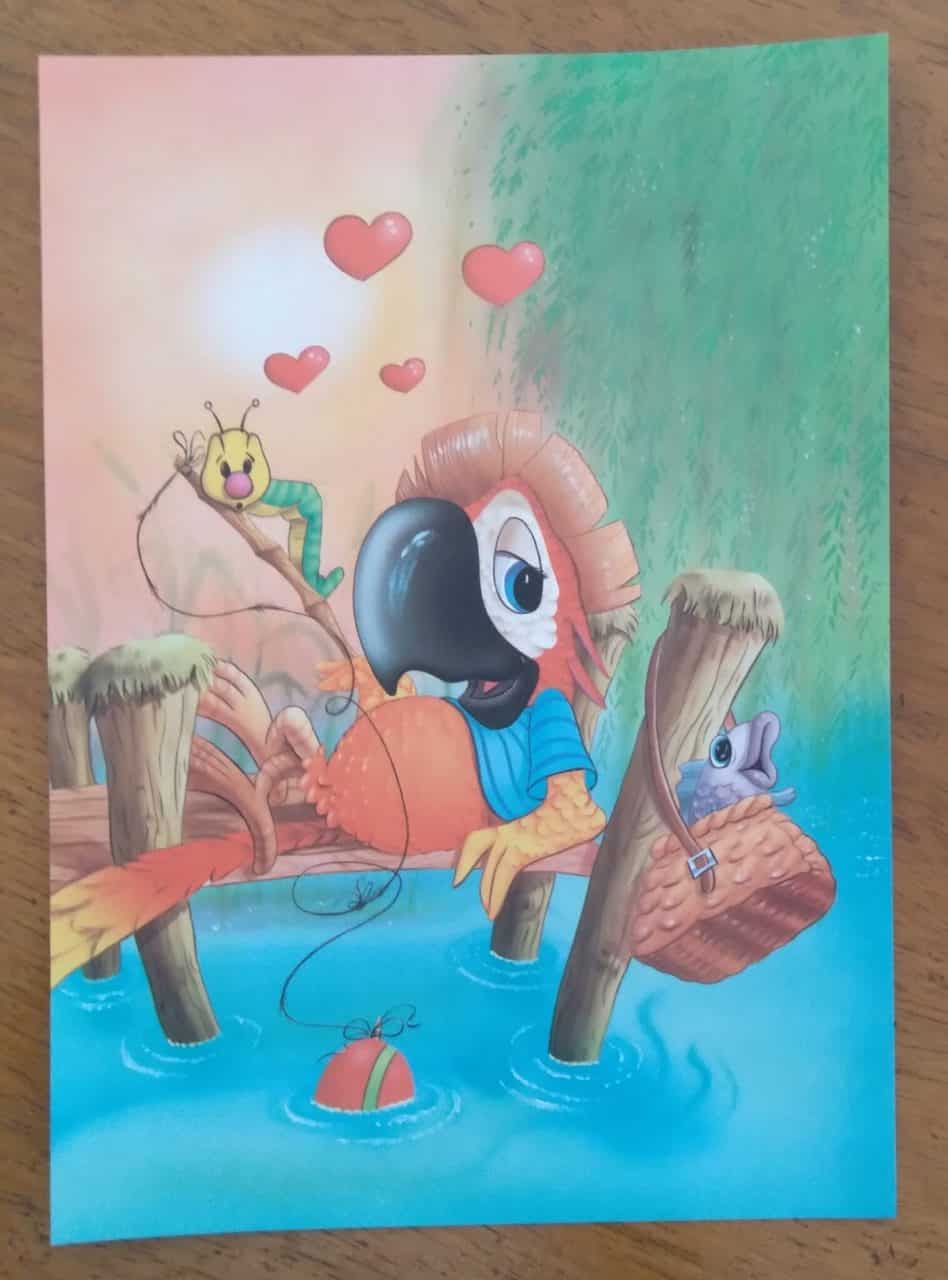 Papel de Carta Decorado Médio / Arara pescando.