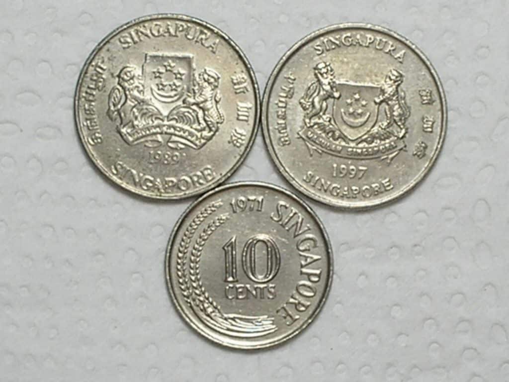Singapura) 10 cents - 1971 + 20 Cents - 1989 / 1997 / m140