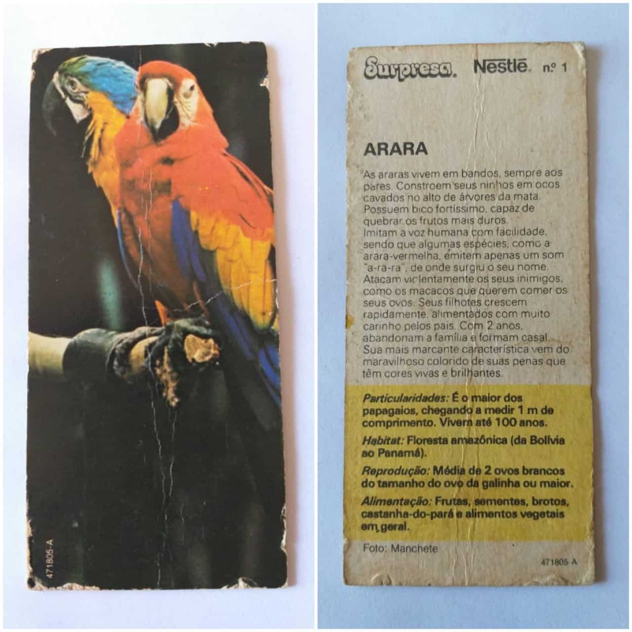 Figurinha Nestlê Surpresa (Animais de todo o Mundo) Nº 01 - Arara - 1983