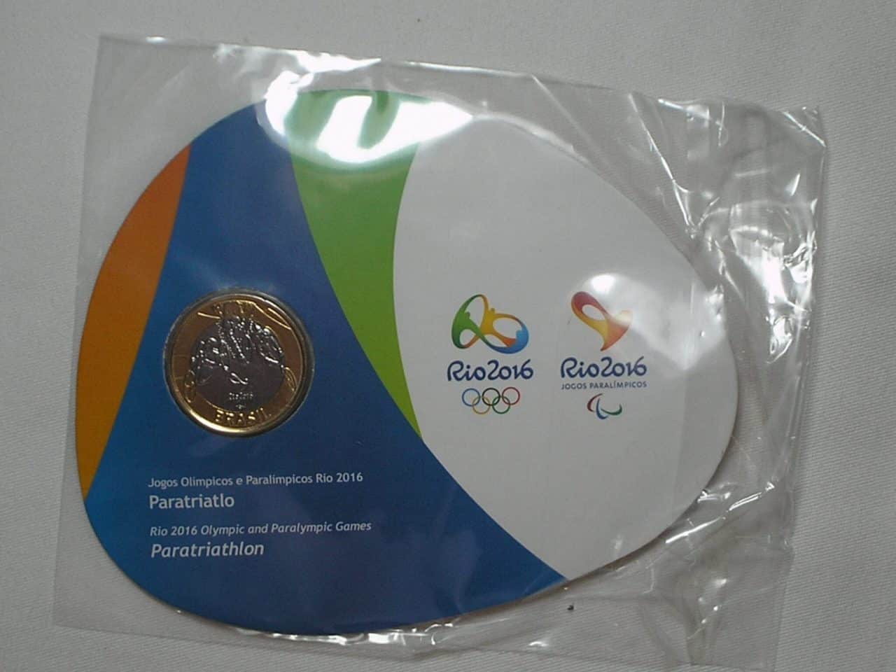 Blister Original da Casa da moeda dos Jogos Olimpicos 1 Real - 2014 / Paratriatlo / Flor de cunho / c-05