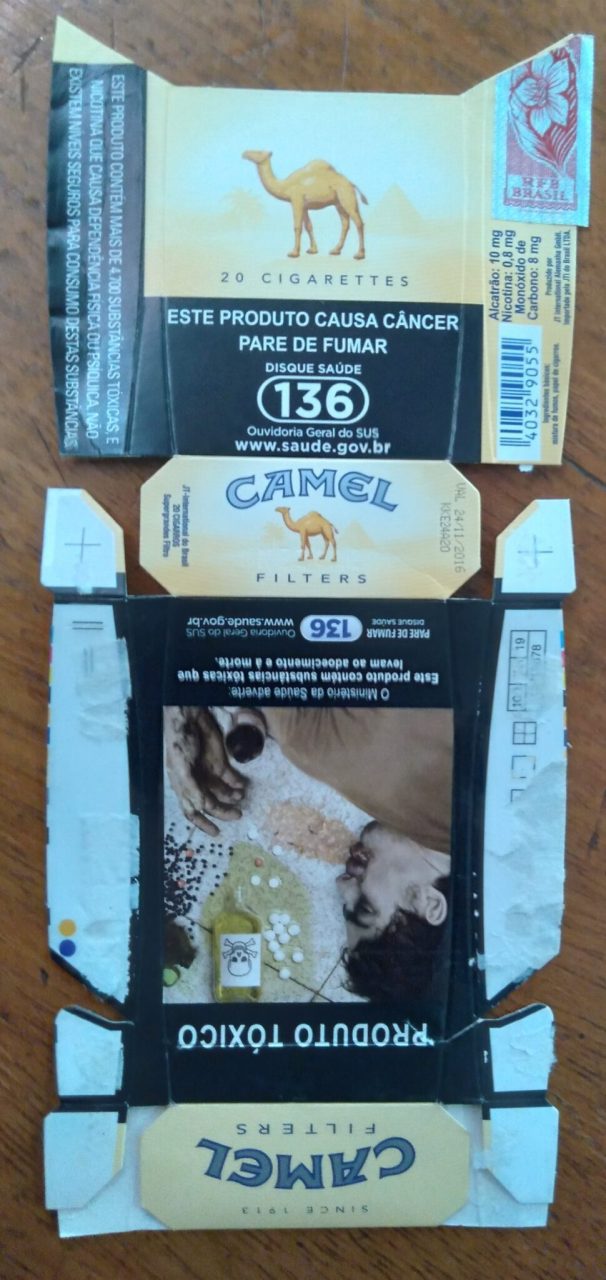 Embalagem Vazia Cigarros Camel Filters. Aviso tarja preta.