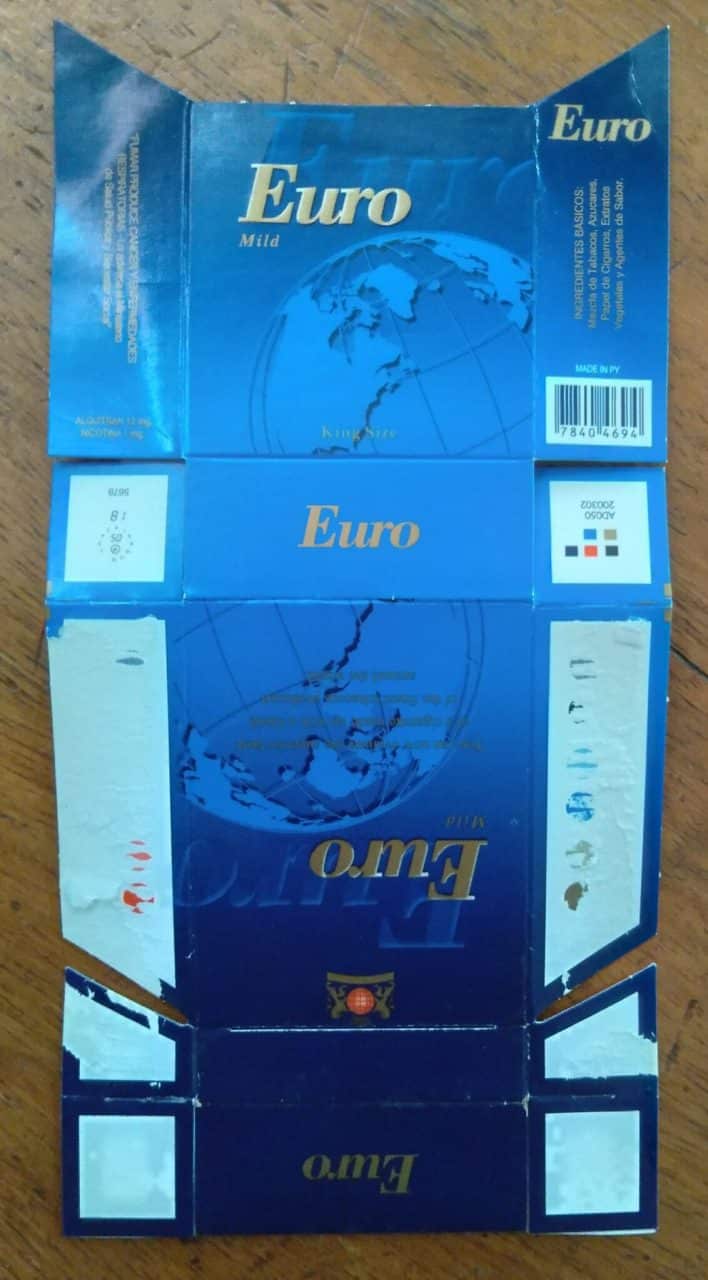 Embalagem Vazia Cigarros Euro Mild King Suze / Azul Paraguai.