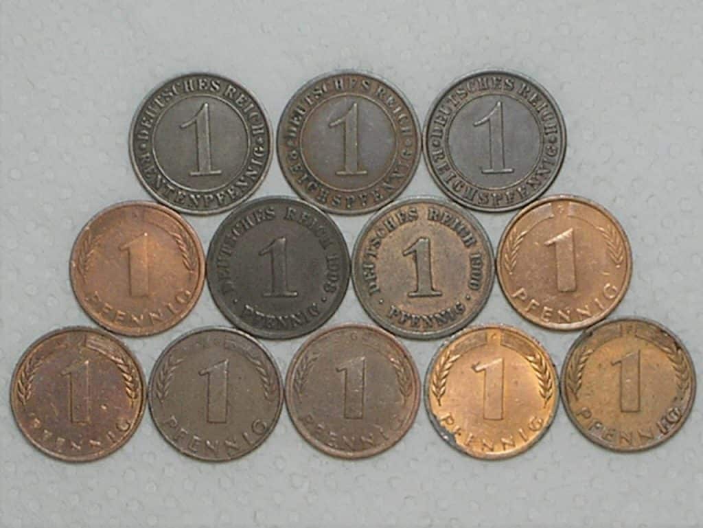 Alemanha 1 Pfennig 1908a 1900a 1924a 1924j 1932a 1950g 1966f1969g 1970j 1971g 1982g 1993a M280