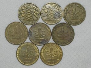 Alemanha 10 Rentenpfennig 1924a 1924g 1950f 1950g 1971f 1972d 1878g 1979d M280