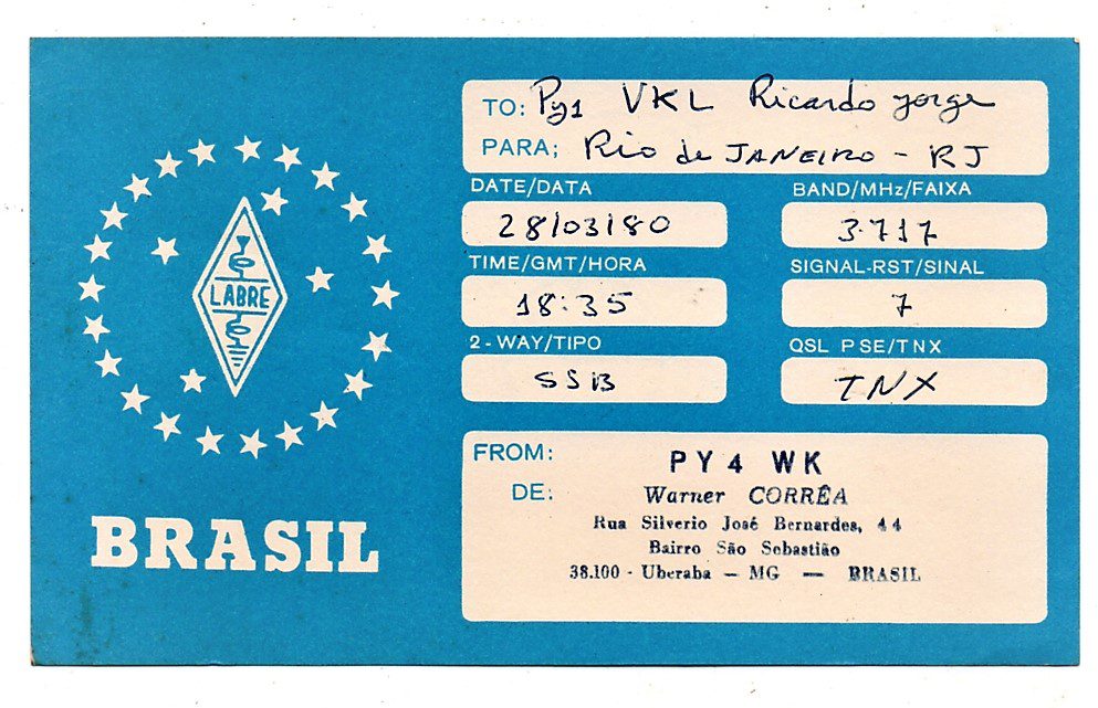 Cartão Postal - Radio Amador - PY4-WK - Uberaba - MG - Anos 80