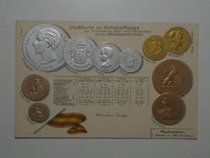 Raro Cartão Postal Tema A Numismática C/ Moedas Da Espanha