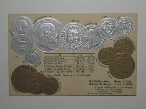 Raro Cartão Postal Tema A Numismática C/ Moedas Da Grâ Bretânia