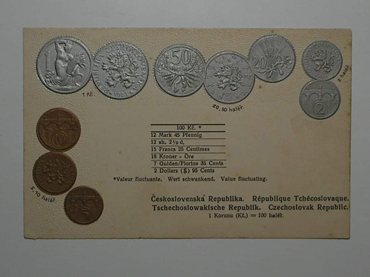 | Casa do Colecionador Raro Cartão Postal Tema A Numismática C/ Moedas Da Republica Tchecoslováquia