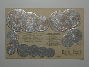 Raro Cartão Postal Tema A Numismática C/ Moedas Da Turkia