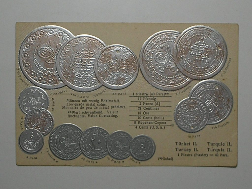 Raro Cartão Postal Tema A Numismática C/ Moedas Da Turkia