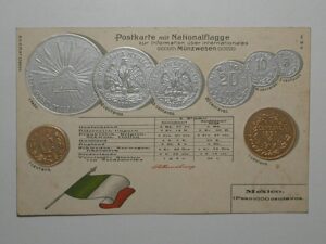 Raro Cartão Postal Tema A Numismática C/ Moedas Do México