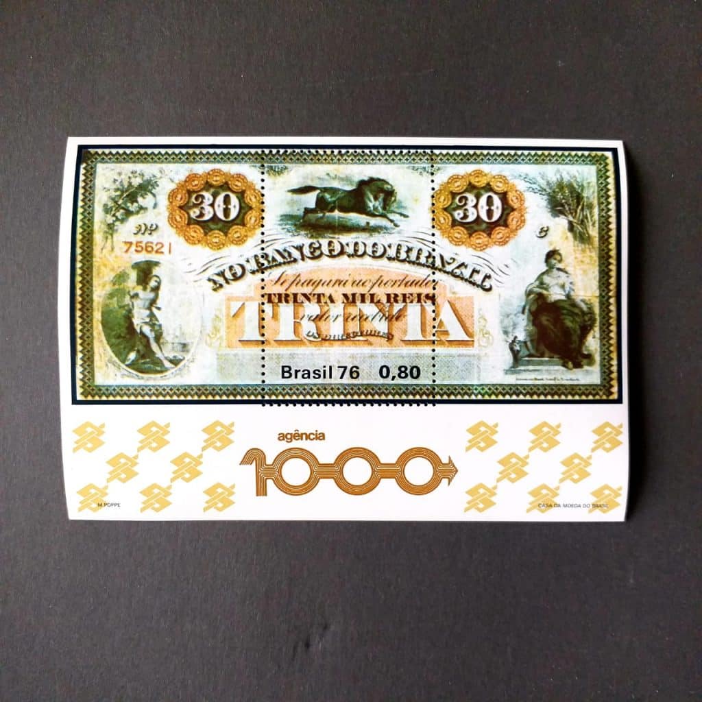 Bloco Comemorativo - RHM B040 Novo - Milésima Agência do Banco do Brasil - 05/11/1976