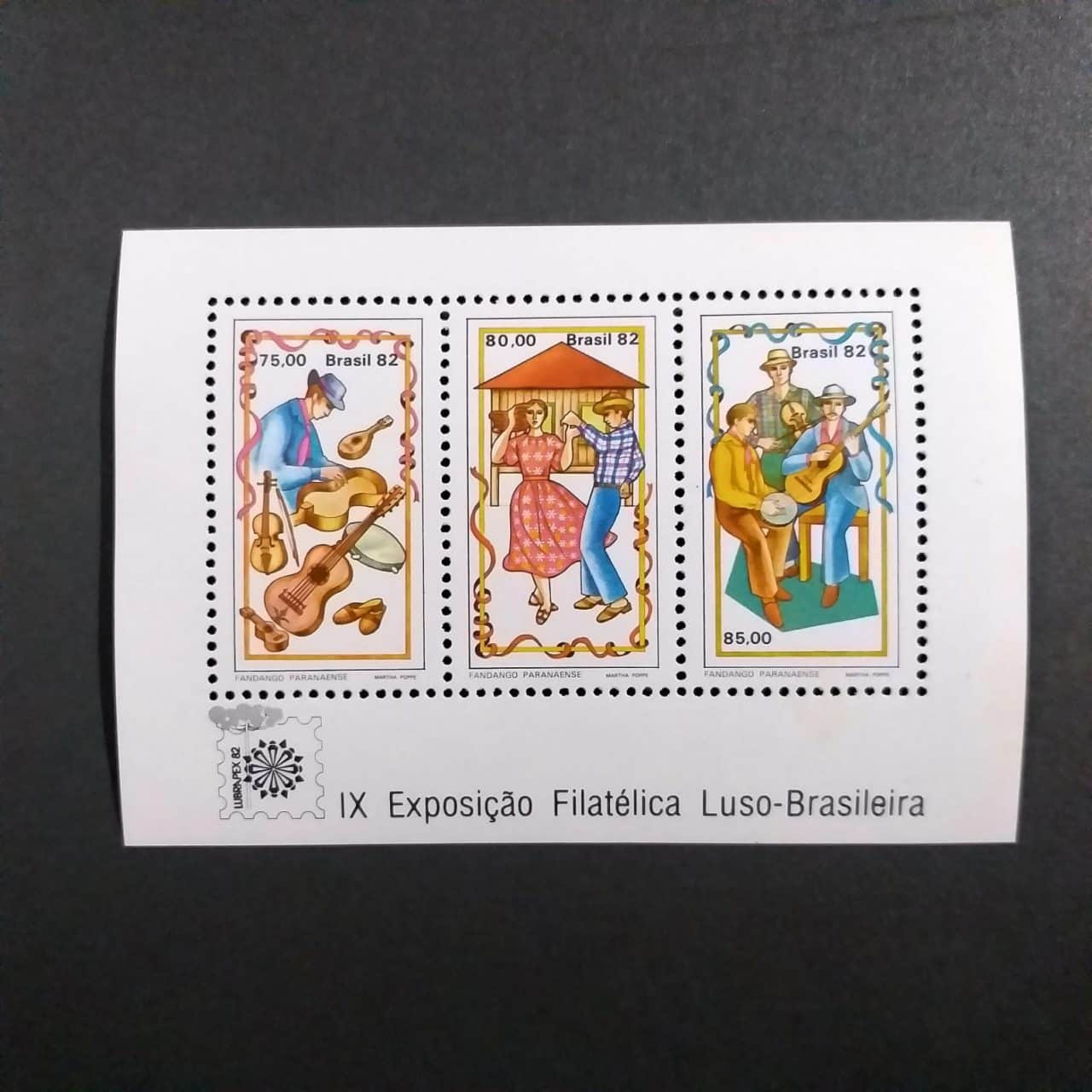 Bloco Comemorativo - RHM B054 Novo - Lubrapex 82 - IX Exposição Filatélica Luso Brasileira - Fandango Paranaense - 15/10/1982