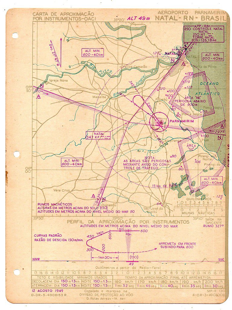 Aviação - Antiga Carta De Aproximação E Pouso - Aeroporto Parnamirim - Natal  - RN - 1949 - Casa do Colecionador