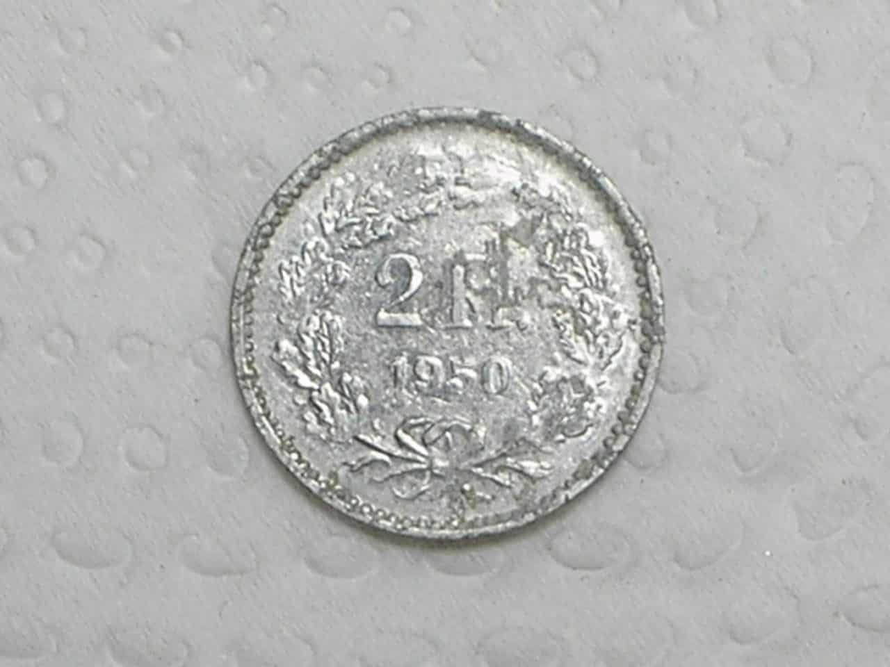 Moeda Particular - Suiça) 2 Francs - 1950 / Al. / Ag. Sigo / Escassa / box13