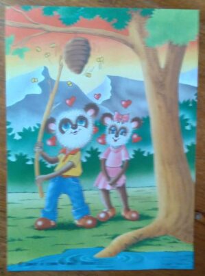 Papel de Carta Decorado Médio / BL 164 / Namorados Árvore Abelhas.