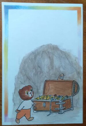 Papel de Carta Decorado Médio / O Gato e o Baú do Tesouro